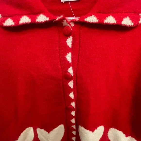 VALENTINE HEART CARDIGAN SWEATER, Peter Pan collar!! S - Picture 3 of 6